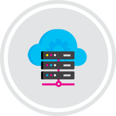Icon of a cloud and website hosting servers.
